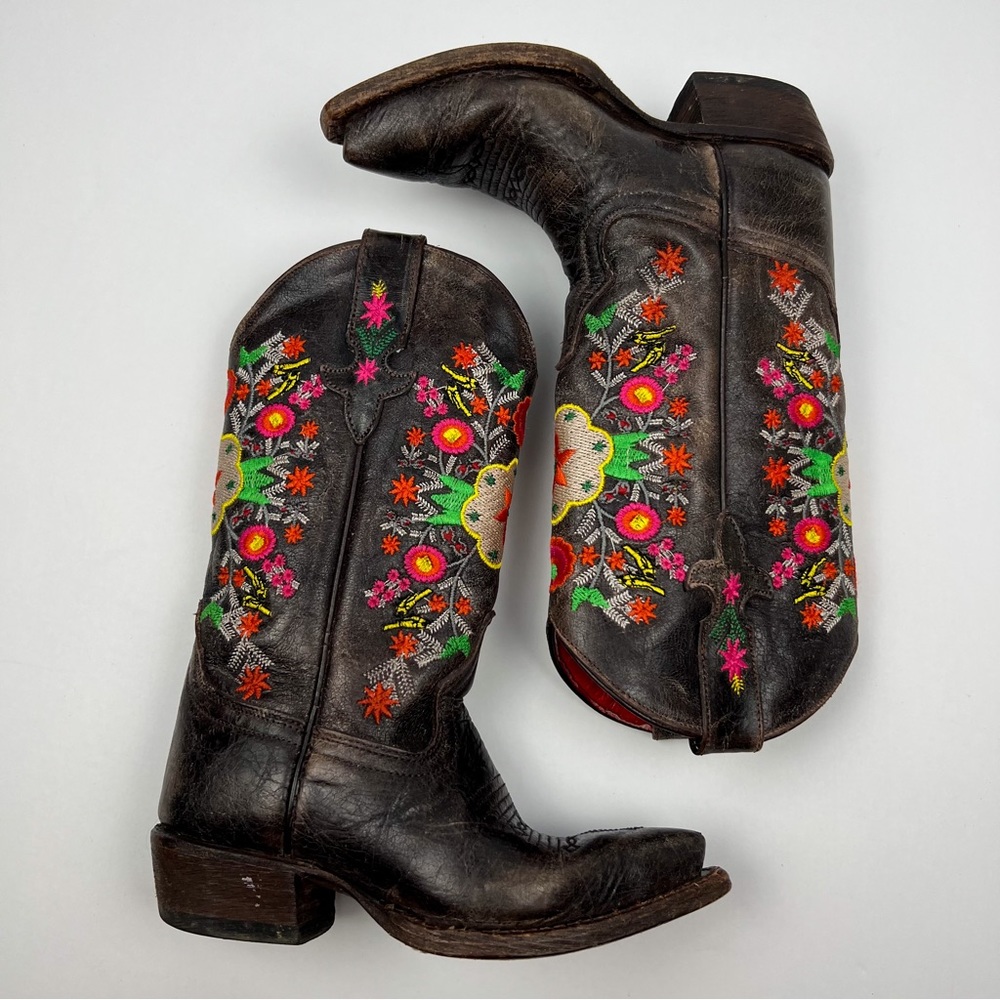 Girls Macie Bean Embroidered Floral Cowboy Western Boots Snip Toe Size 11